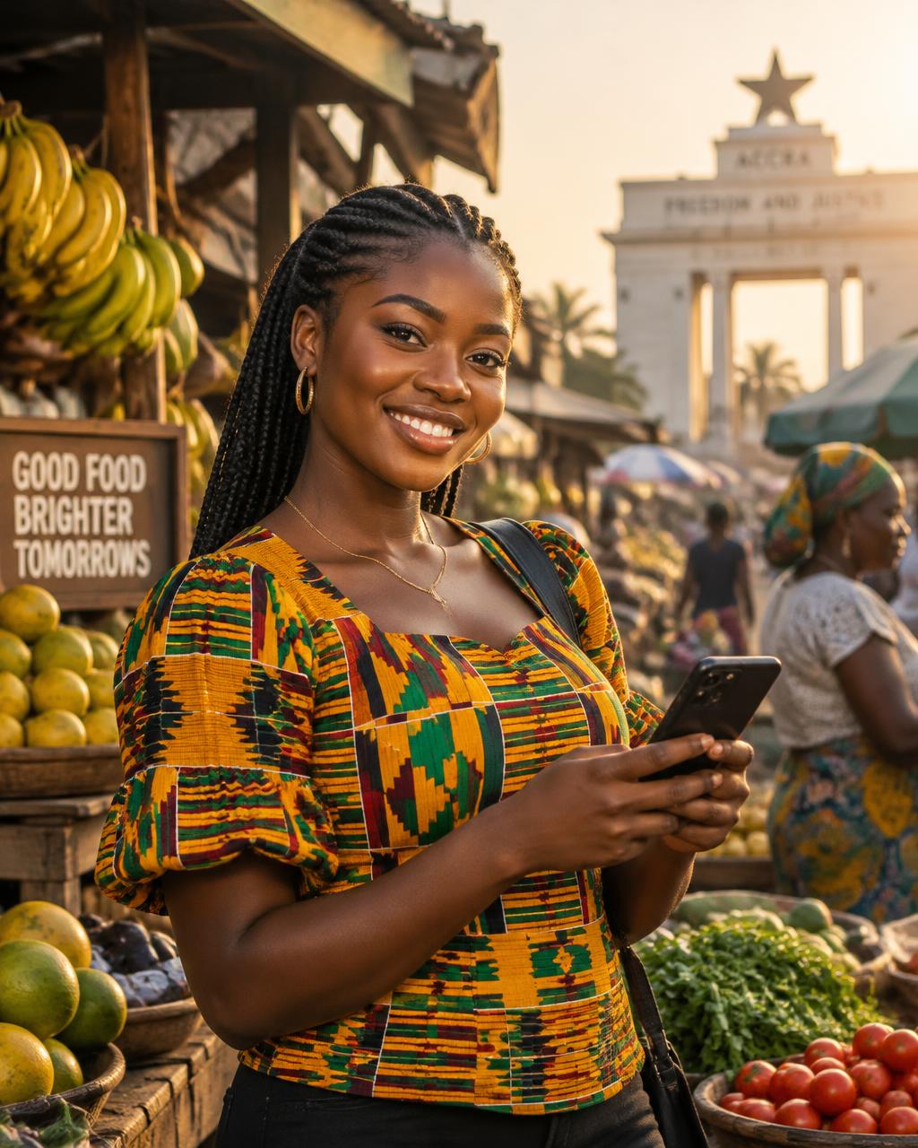 A PayloSend customer receiving money on her phone in Accra